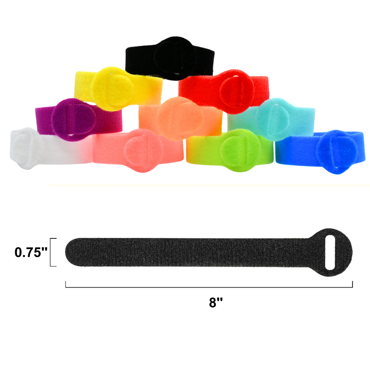 8" Colored Hook and Loop Cable Tie 10/pk