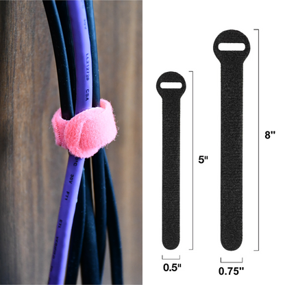 5", 8" Colored Hook and Loop Cable Tie 20/pk
