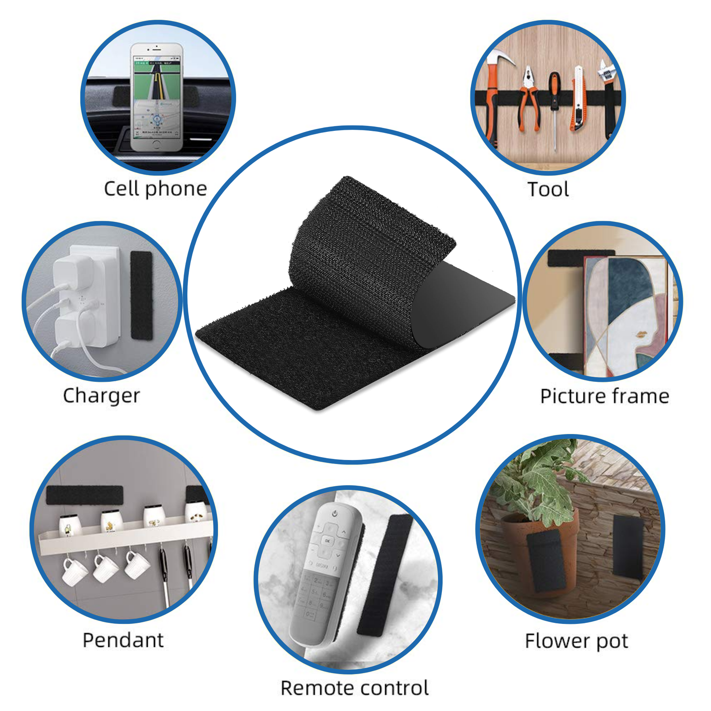 4"x4" Black Adhesive Hook and Loop Square 2/pk