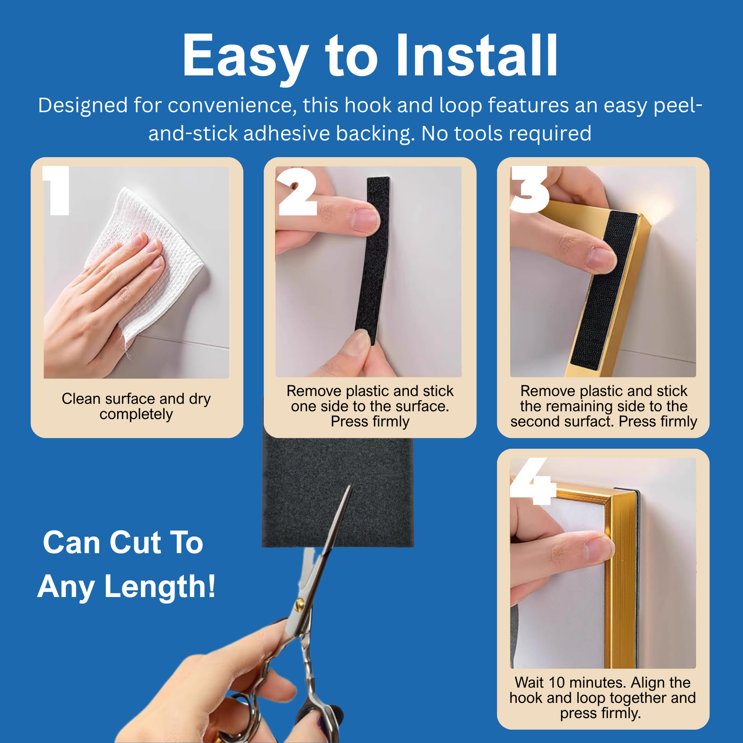 4"x4" Black Adhesive Hook and Loop Square 2/pk