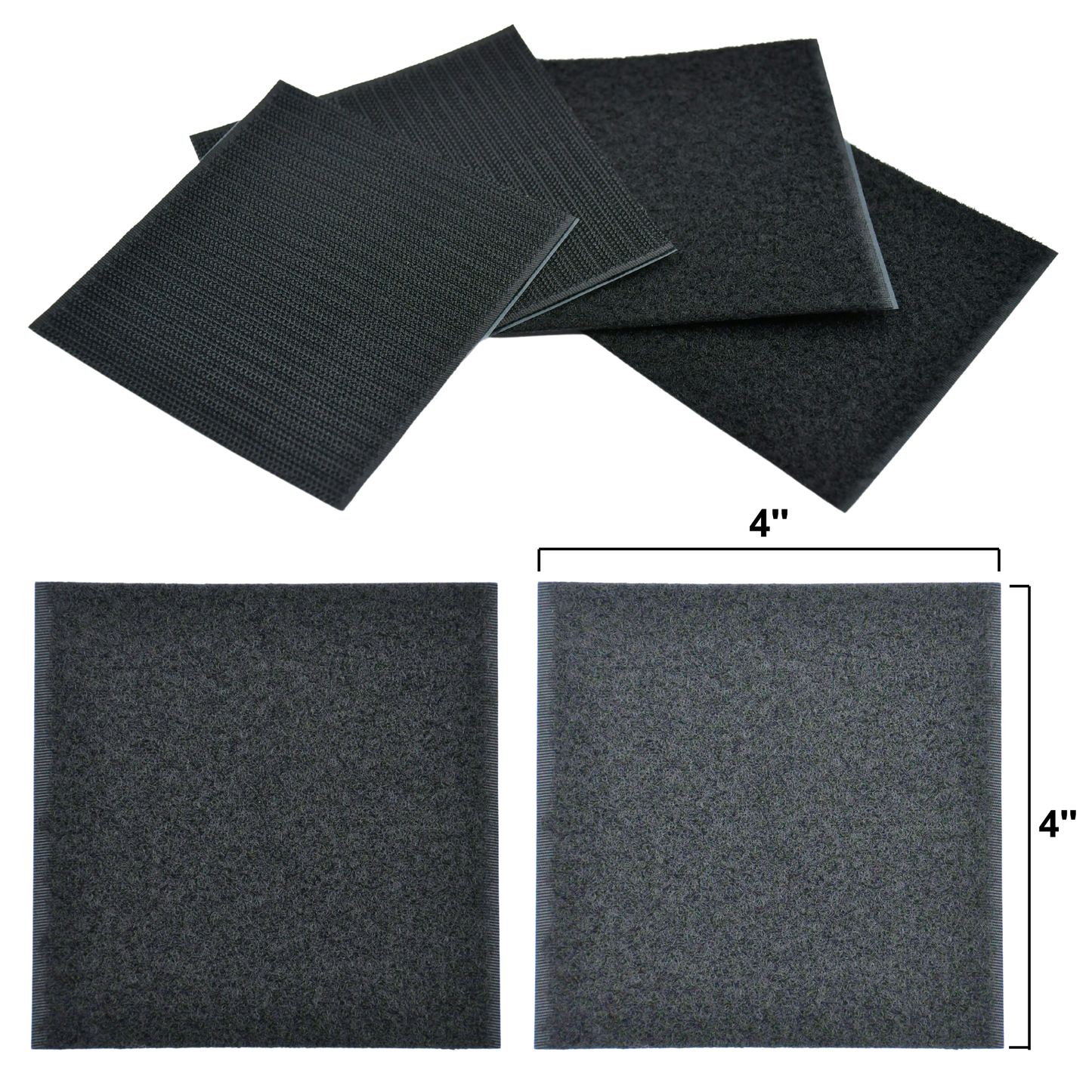 4"x4" Black Adhesive Hook and Loop Square 2/pk