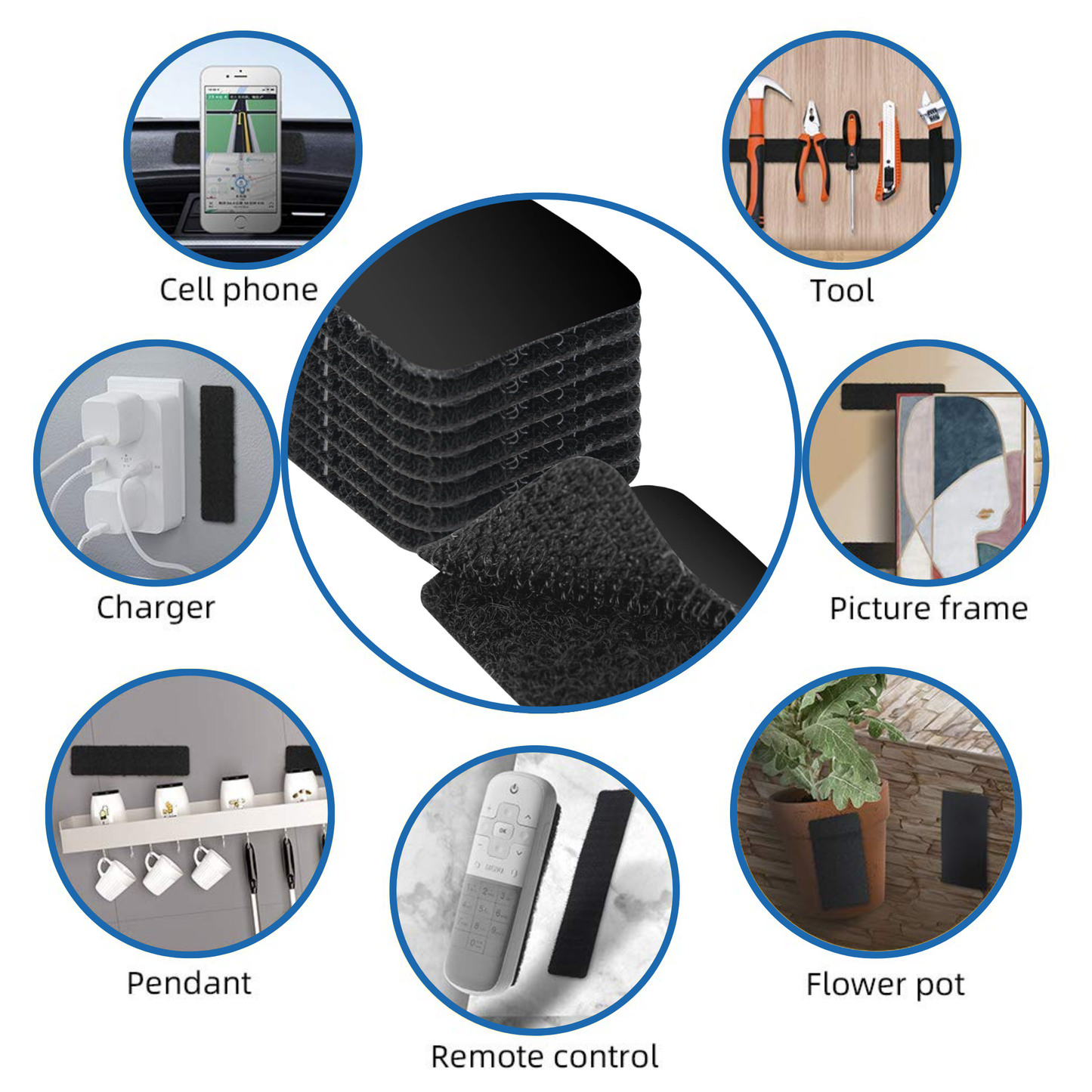 1" Black Adhesive Hook and Loop Square 25/pk