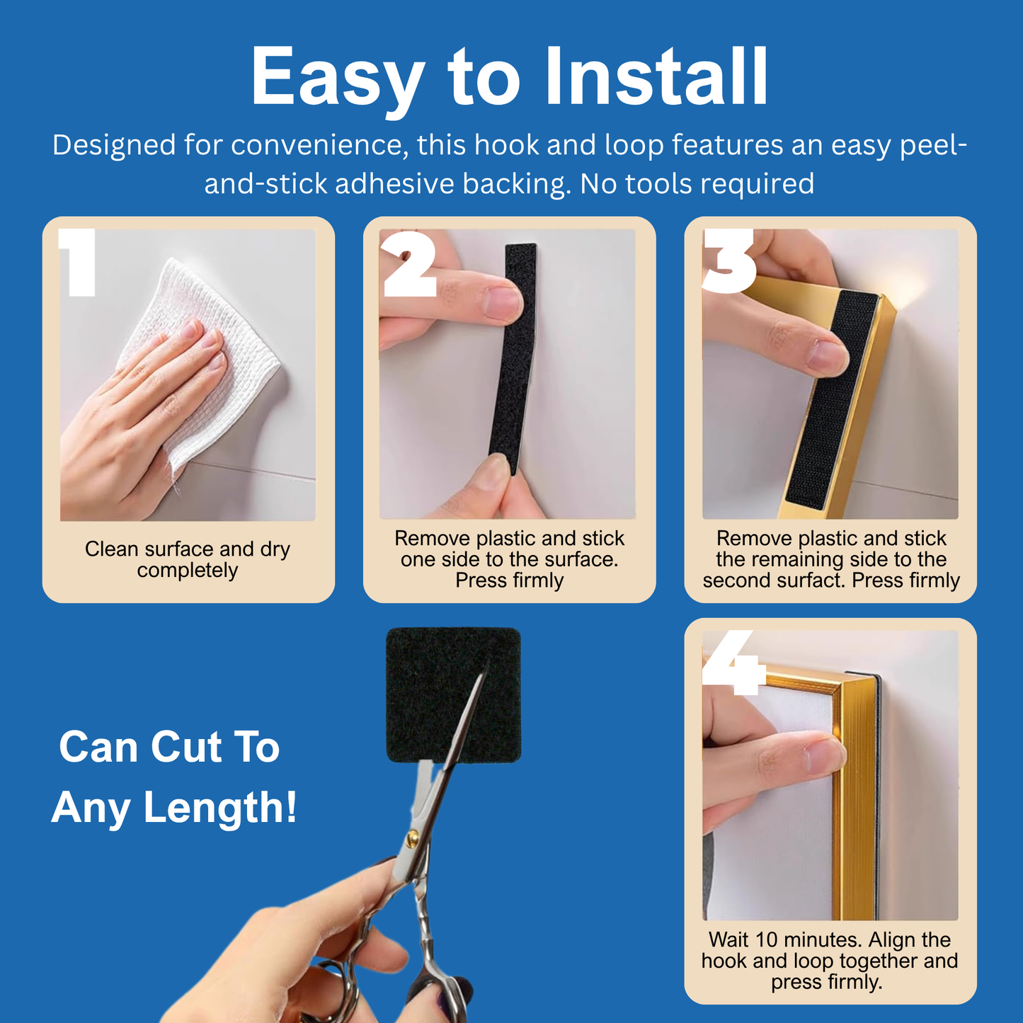 1" Black Adhesive Hook and Loop Square 25/pk