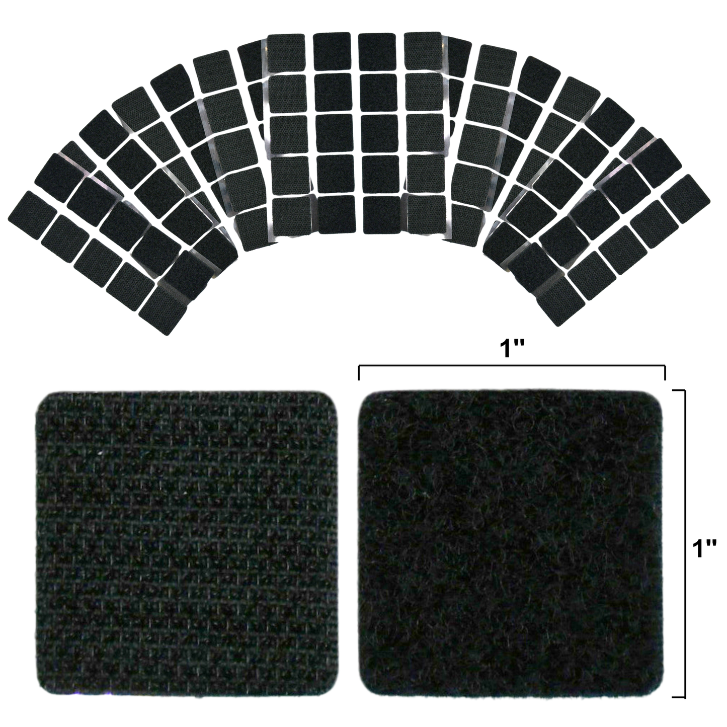 1" Black Adhesive Hook and Loop Square 25/pk