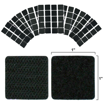 1" Black Adhesive Hook and Loop Square 25/pk