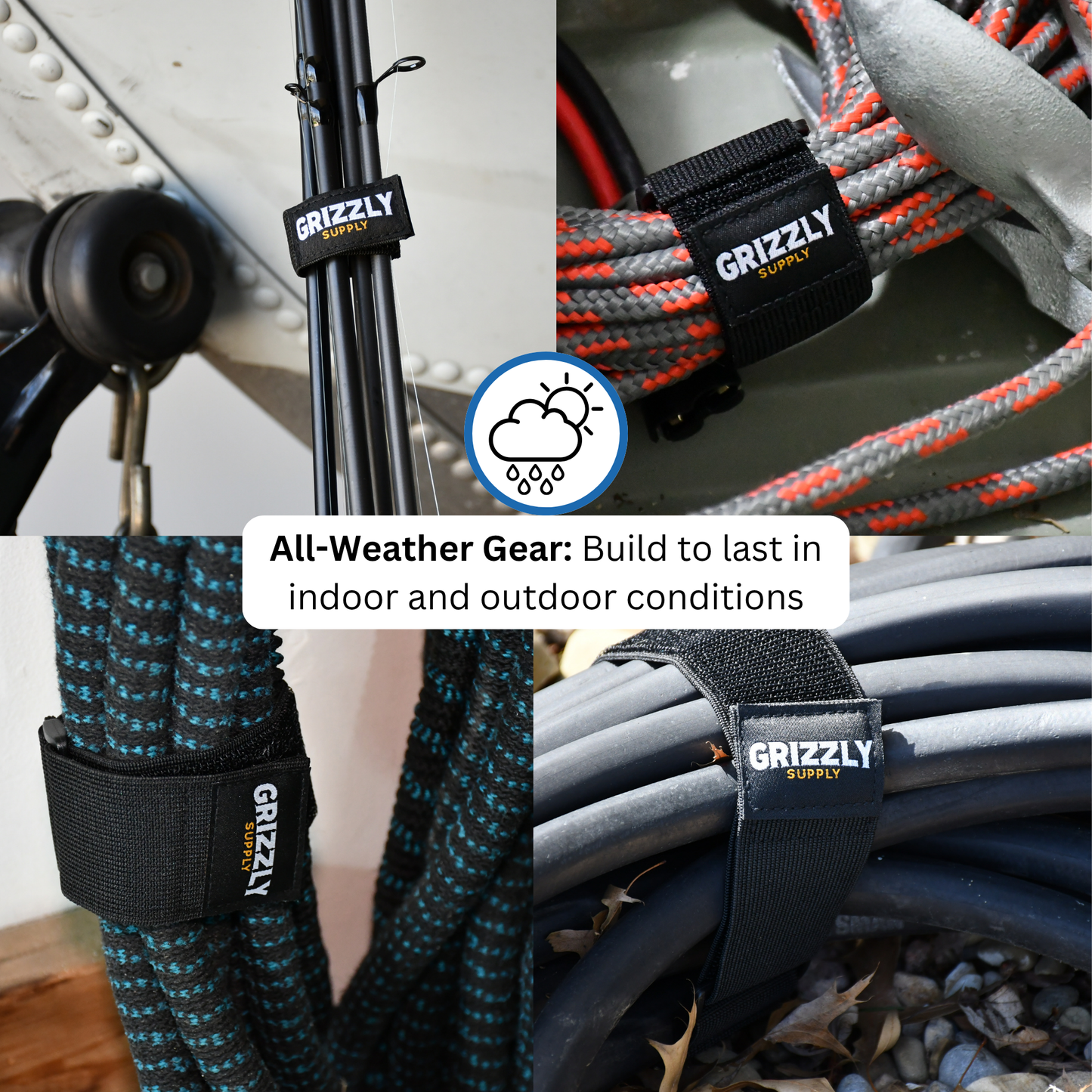 6" (2pc), 9" (2pc), 12" (2pc), 18" (2pc) Black Hook and Loop Stretch Strap
