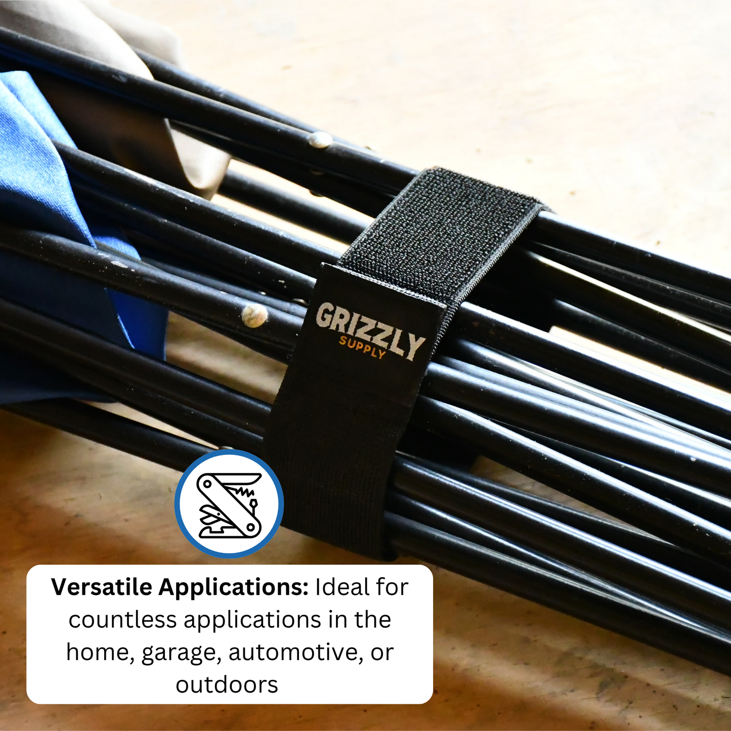 6" (2pc), 9" (2pc), 12" (2pc), 18" (2pc) Black Hook and Loop Stretch Strap