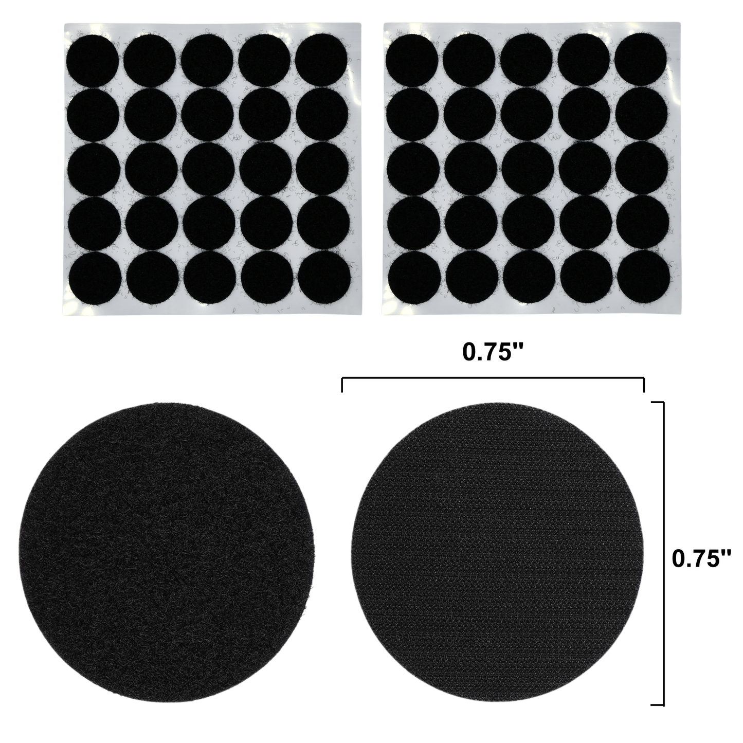 .75" Black Adhesive Hook and Loop Dot 25/pk