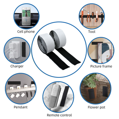 10'x1.5" Black Adhesive Hook and Loop Roll 1/pk