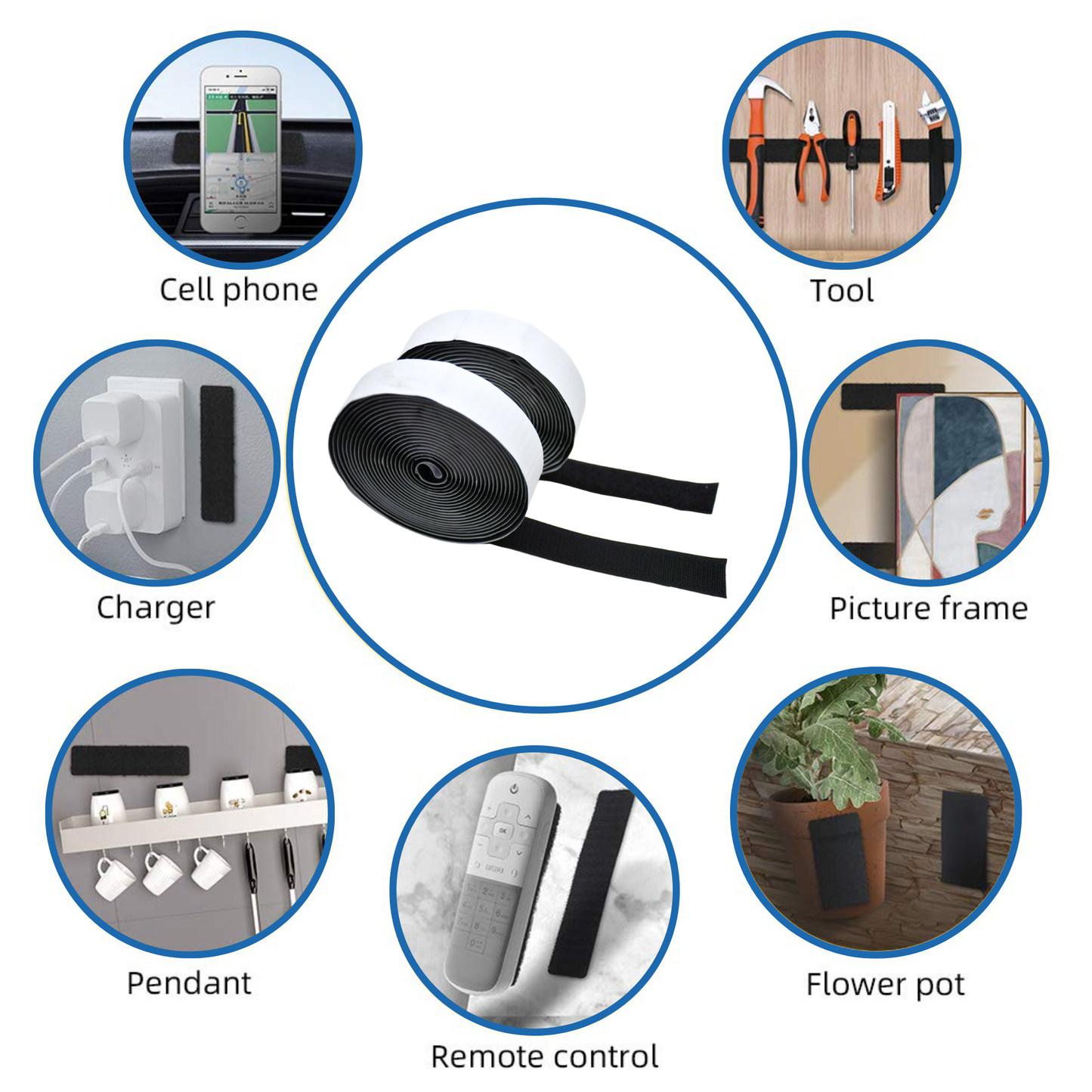 15'x1" Black Adhesive Hook and Loop Roll 1/pk