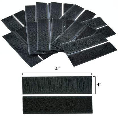 4"x1" Black Adhesive Hook and Loop Strip 6/pk
