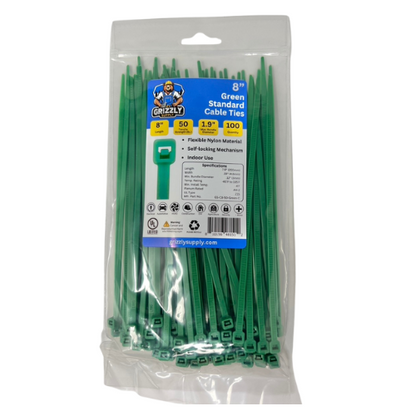 8" 50lb Green Cable Tie 100/bag