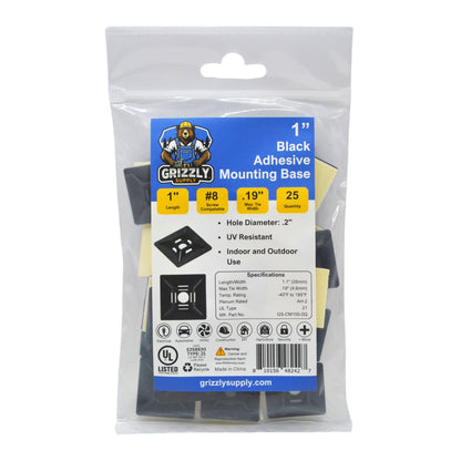1" Black 4-Way Adhesive Cable Mount 25/bag