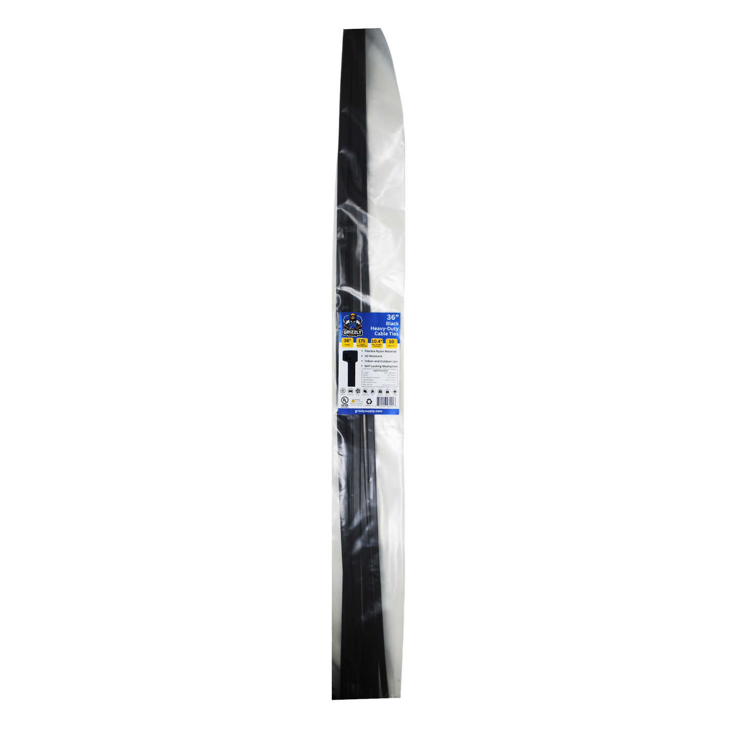 36" 175lb Black Heavy-Duty Cable Tie 10/bag