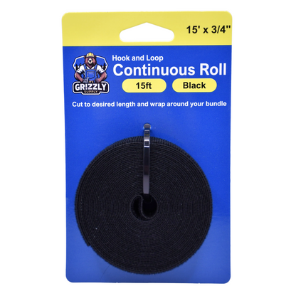 3/4" Black Hook and Loop Continuous Roll 15ft/roll