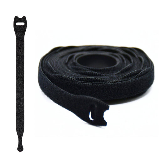 8" Black Back to Back Hook and Loop Cable Tie 25/roll