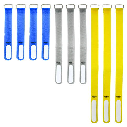5" Blue (4pc), 8" Gray (3pc), 12'" Yellow (3pc) Hook and Loop Cinch Strap