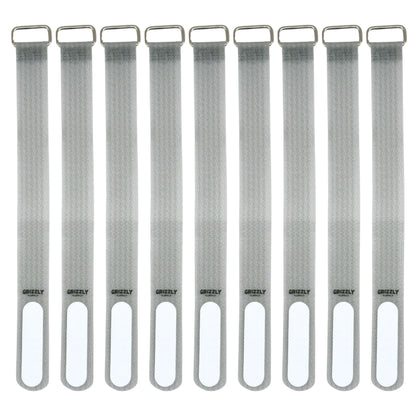 8" Gray Hook and Loop Cinch Strap 9/pk