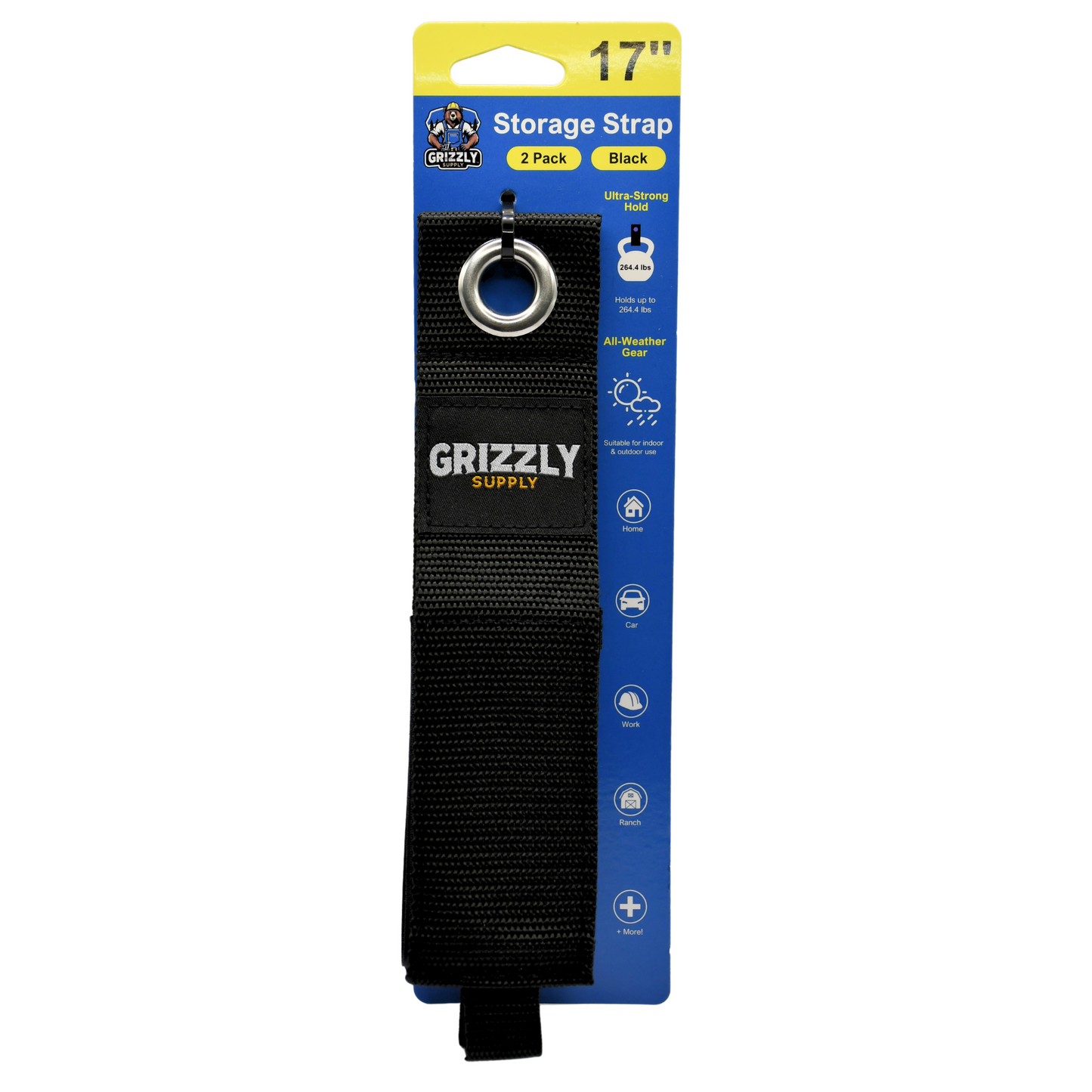 17" Black Hook and Loop Storage Strap 2/pk