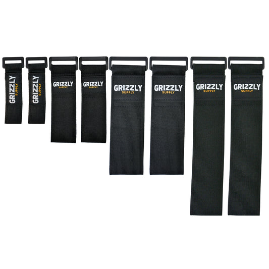 6" (2pc), 9" (2pc), 12" (2pc), 18" (2pc) Black Hook and Loop Stretch Strap