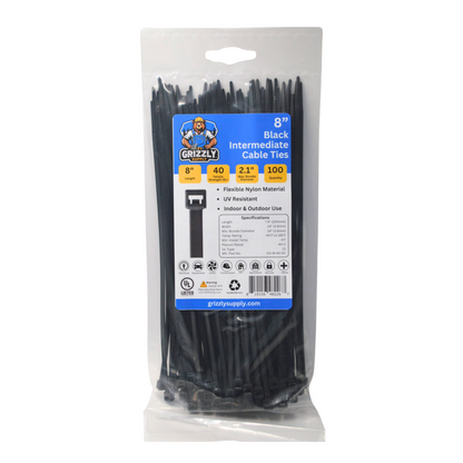 8" 40lb Black Intermediate Cable Tie 100/bag