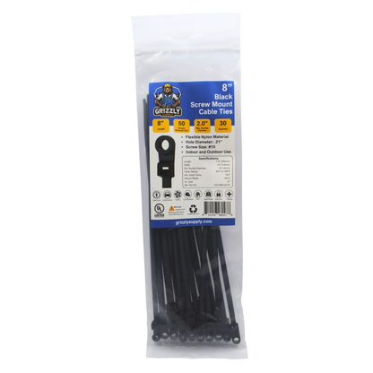 8" 50lb Black Screw Mount Cable Tie 30/bag