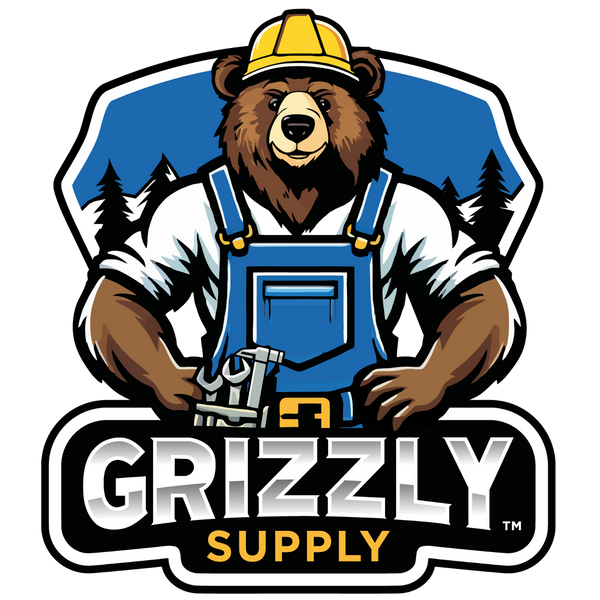 Grizzly Supply logo featuring a hardware handyman grizzly bear for cable management, cable ties, and related products