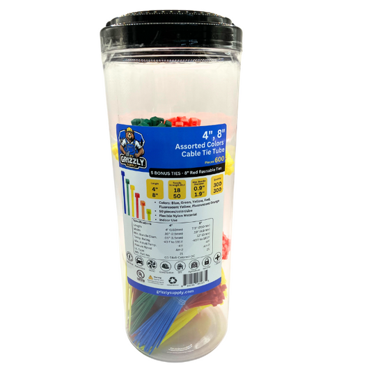 Assorted Colors Cable Tie Tube - 4" 18lb, 8" 50lb (605 Pack)