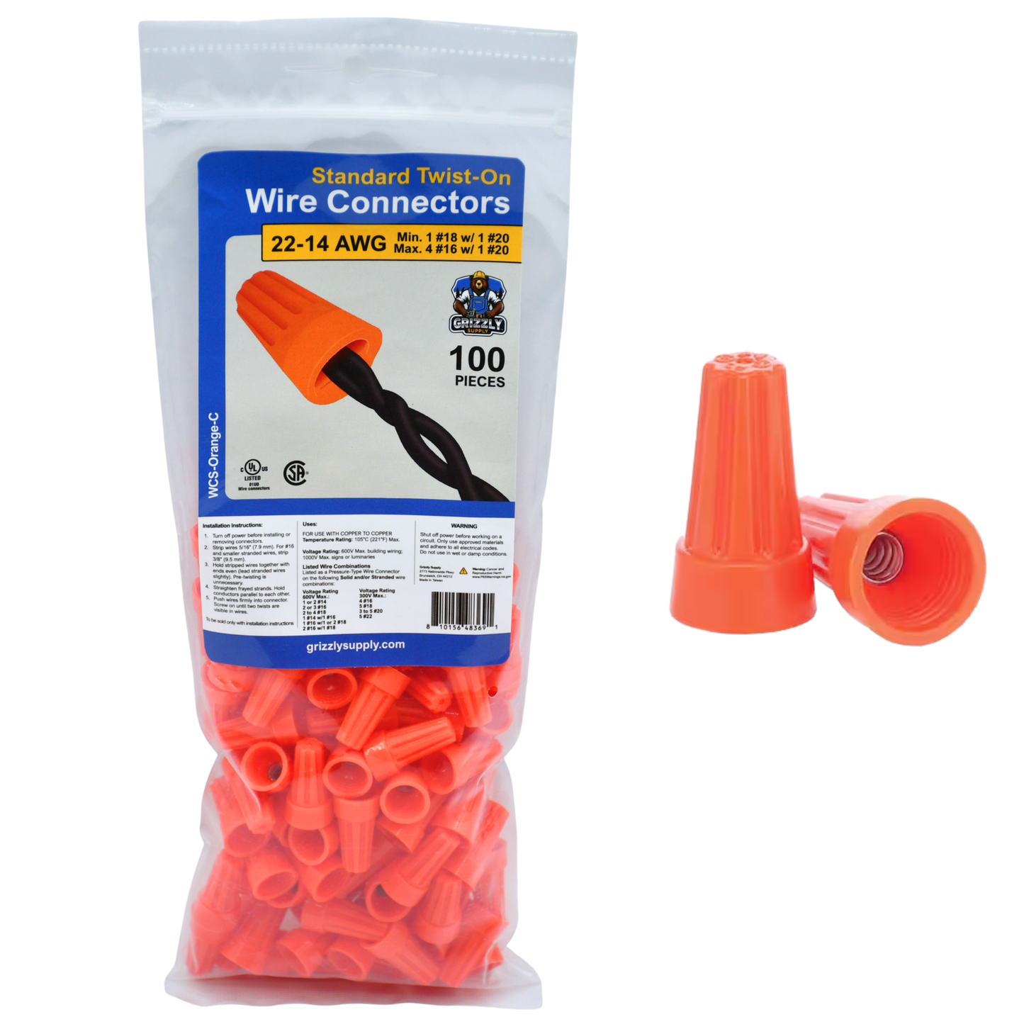 Standard Orange Screw-On Wire Connector 22-14 100/bag