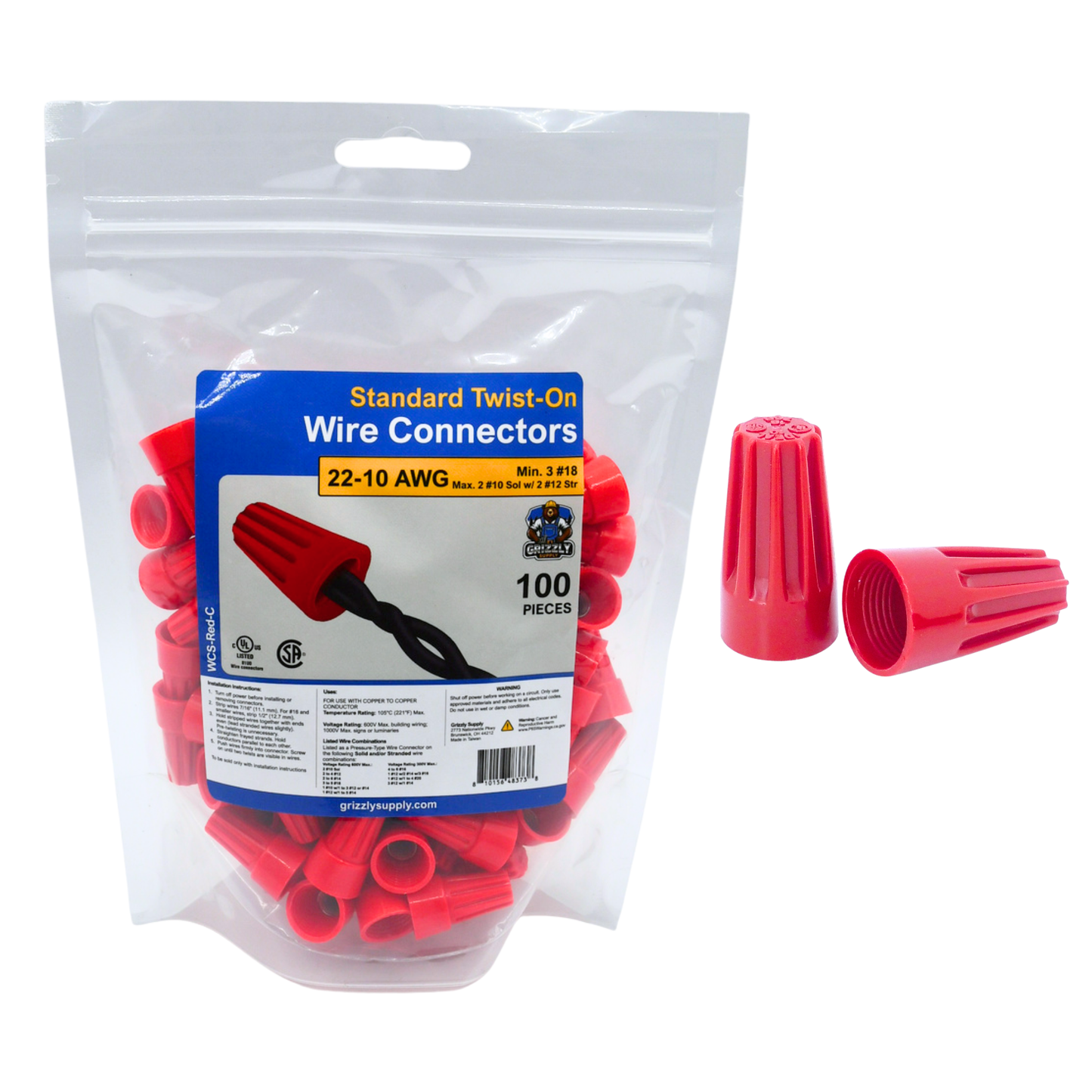 Standard Red Screw-On Wire Connector 18-10 100/bag