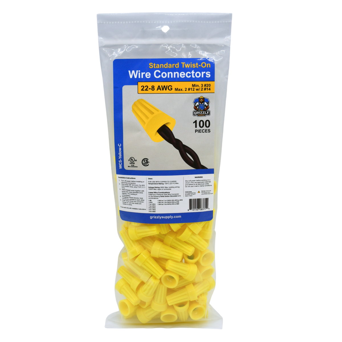 Standard Yellow Screw-On Wire Connector 22-10 100/bag