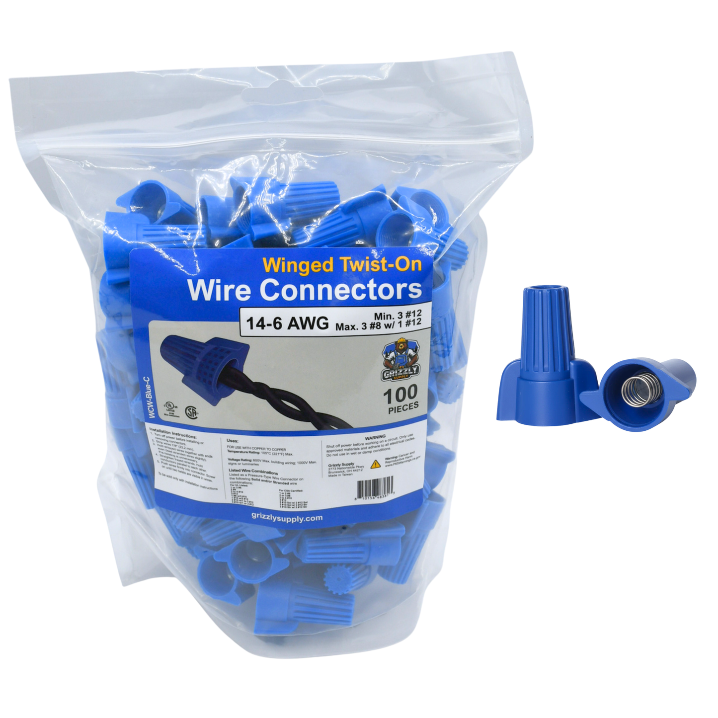Winged Blue Screw-On Wire Connector 14-6 100/bag