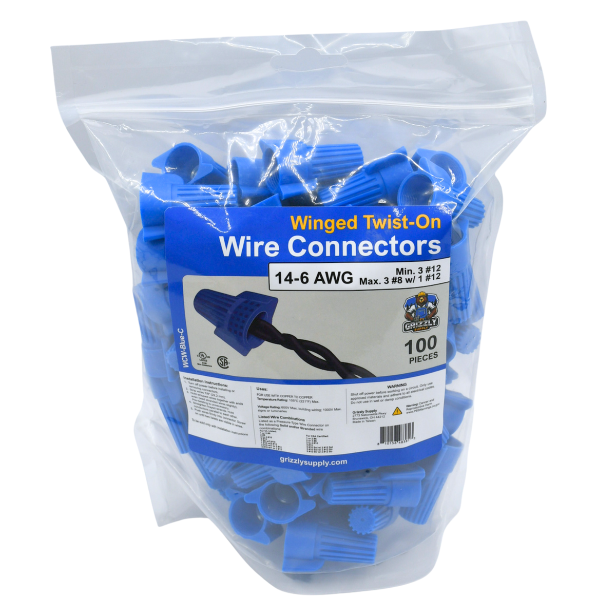 Winged Blue Screw-On Wire Connector 14-6 100/bag