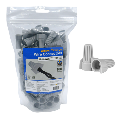 Winged Gray Screw-On Wire Connector 18-8 100/bag