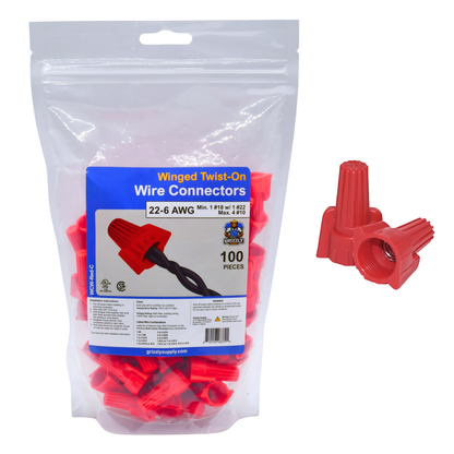 Winged Red Screw-On Wire Connector 16-12 100/bag