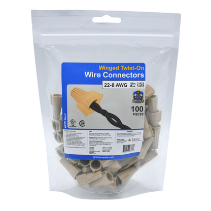 Winged Tan Screw-On Wire Connector 22-12 100/bag