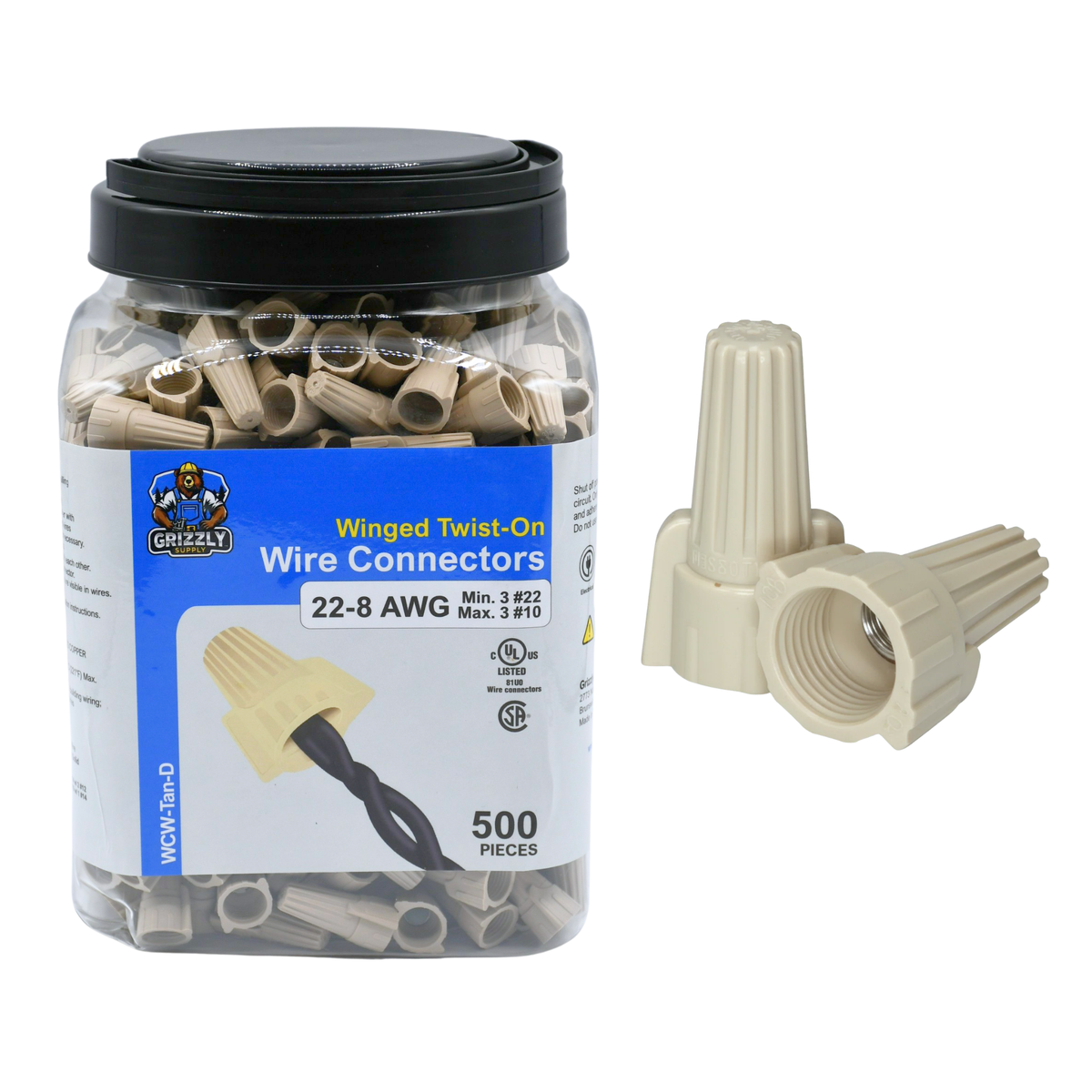 Winged Tan Screw-On Wire Connector 22-12 500/bag