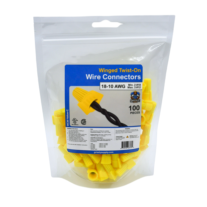 Winged Yellow Screw-On Wire Connector 18-12 100/bag