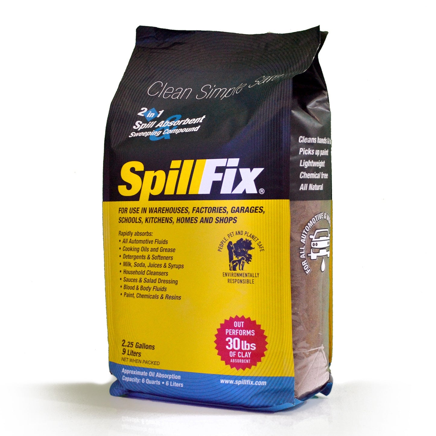 SpillFix 2-in-1 Spill Absorbent & Sweeping Compound, 2.5 Gal Capacity