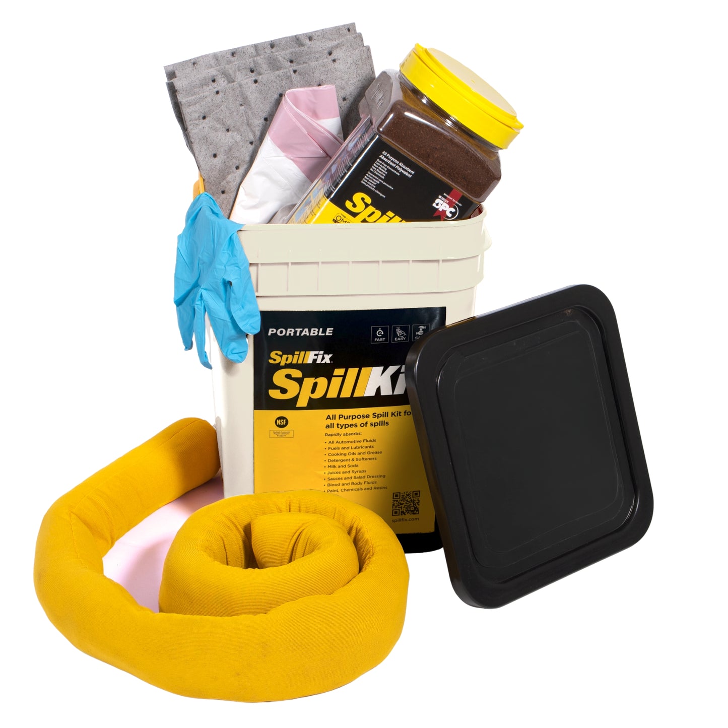 SpillFix 4 Gallon Spill Kit Bucket with 3L Jar, Universal Spill Cleanup Kit with Coconut Coir Absorbent, Boom Sock, Absorbent Pads, Gloves & Trash Bag product image