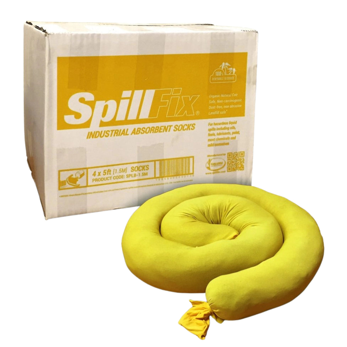 SpillFix 5FT Universal Absorbent Boom Sock 5 Pack, 30 Qt Capacity